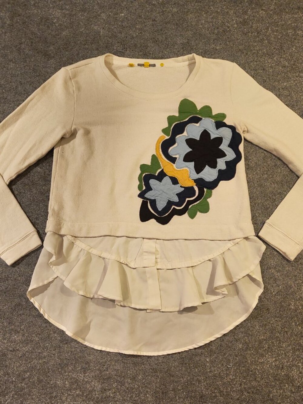 Anthropologie Little Yellow Button Layered Chiffon Hem Floral Top XS